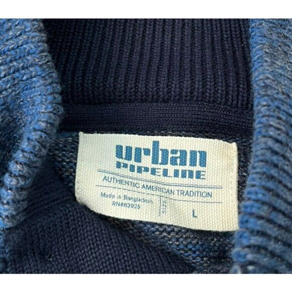 Urban Pipeline Men's Large Mock Turtleneck Three Button Sweater Gray Blue Stripe - Picture 3 of 4